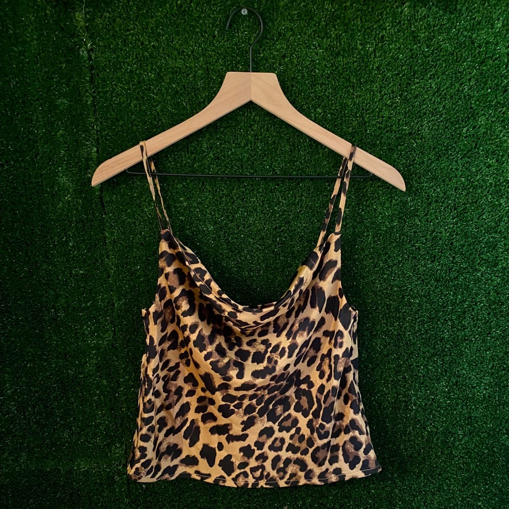 Nasty Gal Leopard Print Cowl Neck Adjustable Spaghetti Strap Tank Top